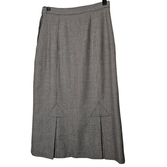 Houndstooth Wool Blend A-Line Skirt Pocket Side Zipper Fish Tail Midi Office 7/8 - Picture 2 of 11